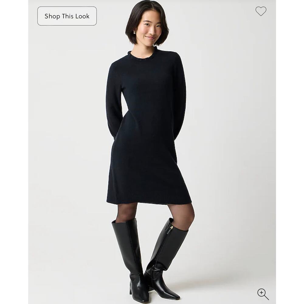 J. Crew Black Long-Sleeve Scallop-Trim Mini Dress